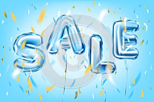 SALE POSTER by blue metallic foil ballons in air