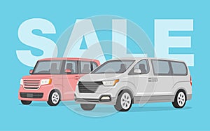 Sale poster design template with japanese kei car and korean van car.