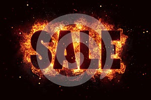 Sale price deal text on fire flames explosion burning