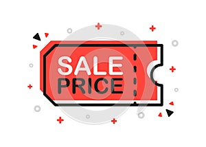 Sale price, promo code, coupon code banner in flat design on white background. Vector.