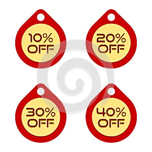 Sale price tag icons, Discount special offer 10%, 20%, 30% and 40% percent off signs