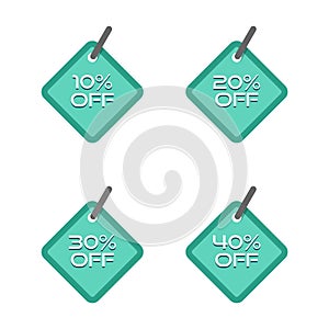 Sale price tag icons, Discount special offer 10%, 20%, 30% and 40% percent off signs