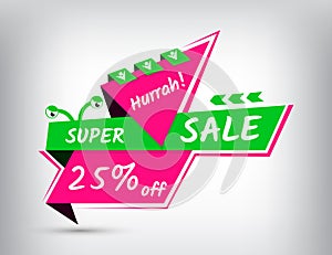 Sale price tag vector template design. Discount label design. Special offer, eye and tag. Super Sale, Hurrah up to 25% off