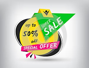 Sale price tag vector template design. Special offer, 50% discount label design. Big sale price sticker. Sale stickers, price labe