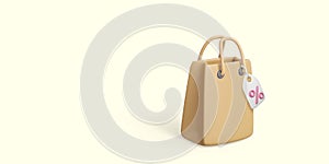 Sale promotion banner. 3D paper bag with price tag with percentage icon