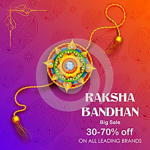 Sale and promotion banner poster with Decorative Rakhi for Raksha Bandhan, Indian festival of brother and sister bonding