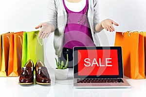 Sale promotion sign, Online shopping discount, Entrepreneur and e-business commerce.