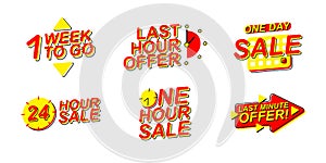 Sale promotional labes set. Last minute offer, 24 hour and one day sale promo badges collection.