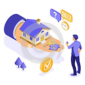 Sale Purchase Rent Mortgage House Isometric