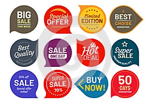 Sale quality badges. Round hundred percent assured label badge. Sticker vector illustration icons set