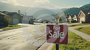 a For Sale real estate sign standing proudly in front of a beautiful home, inviting potential buyers with its curb