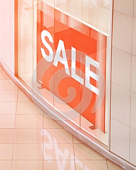 Sale red sign at mall. Discount concept