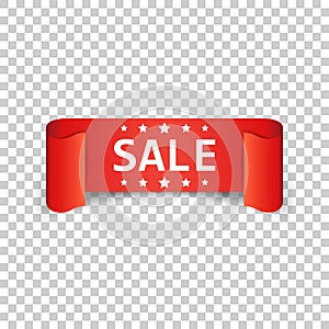 Sale ribbon vector icon. Discount, sold sticker label on isolate