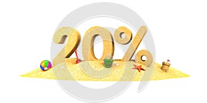 Sale season - 20% - the digits of sand