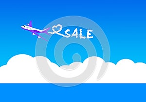 Sale season poster, airplane in clouds, minimal 