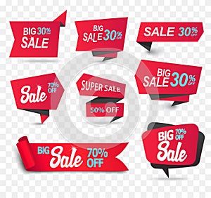 Sale shop product tag, label or sale poster, realistic paper discount banner