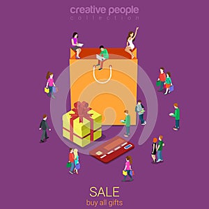 Sale shopping bag e-commerce consumerism flat vector isometric