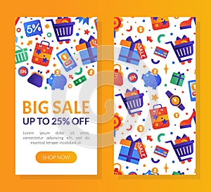 Sale and Shopping Banner Design with Flat and Colorful Icon Vector Template