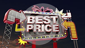 Sale sign 'Best Price' in led light billboard promotion