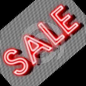 Sale sign neon with strips background