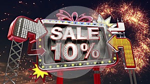 Sale sign 'SALE 10%' in led light billboard promotion