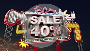 Sale sign 'SALE 40%' in led light billboard promotion