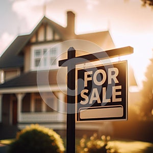 For Sale sign sits outside a suburban residential house