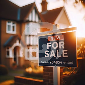 For Sale sign sits outside a suburban residential house