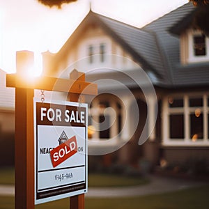 For Sale sign sits outside a suburban residential house