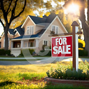 For Sale sign sits outside a suburban residential house