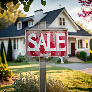 For Sale sign sits outside a suburban residential house