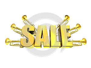 Sale sign with trumpets