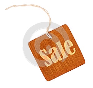 Sale sign wooden tag isolated
