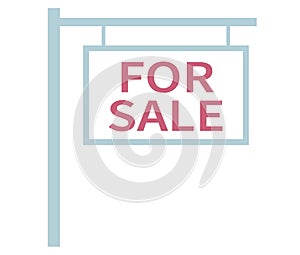 For sale signboard. Board in flat style vector sign isolated on white background. Symbol, logo, illustration, banner, billboard.