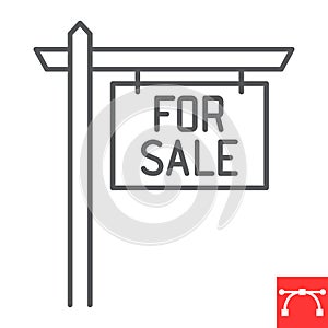 For sale signboard line icon