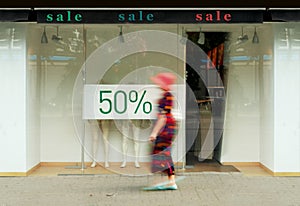 Sale signs in the shop window