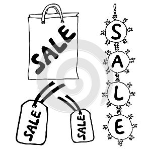 Sale signs on white background.