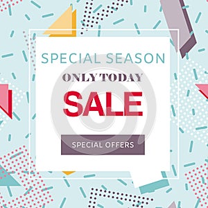 Sale, special offer, discount on geometric vector background. Shop now template. Space for text. Red sale typography