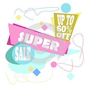 Sale special offer flat banner, up to 50 percent`s off. Vector.