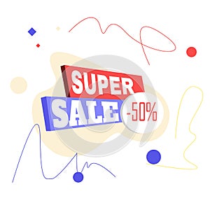 Sale special offer flat banner, up to 50 percent`s off. Vector.