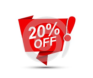 Sale of special offers. Discount with price 20. Bubble speech ad with a red label for an advertising campaign - vector