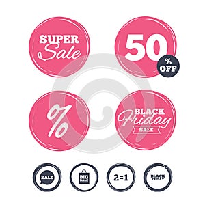 Sale speech bubble icons. Black friday symbol.