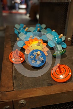 Sale of a spinning top toy in a store in Lviv.