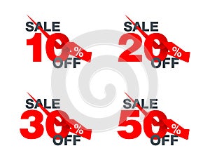 Sale sticker - 10, 20, 30 and 50 percenys off