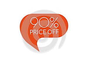 Sale sticker. 90 percent price off discount label or tag. Promo badge for advertising design. Vector illustration.
