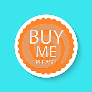 Sale sticker icon isolated on a blue background. Orange color special offer, discount tag. Buy me inscription. Simple realistic