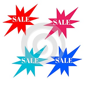 Sale stickers colorful star and white letters icon 3d background brand and productions advertising