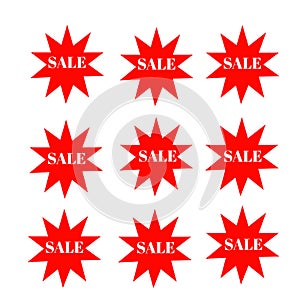 Sale stickers colorful star and white letters icon 3d brand and productions advertising