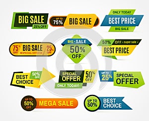 Sale stickers. Price tag label. Banner sticker or abstract flyer. Graphic for offer labels design template vector photo