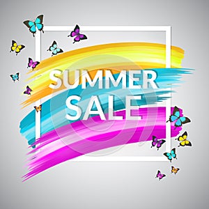 Sale Summer Banner design with frame and butterflies